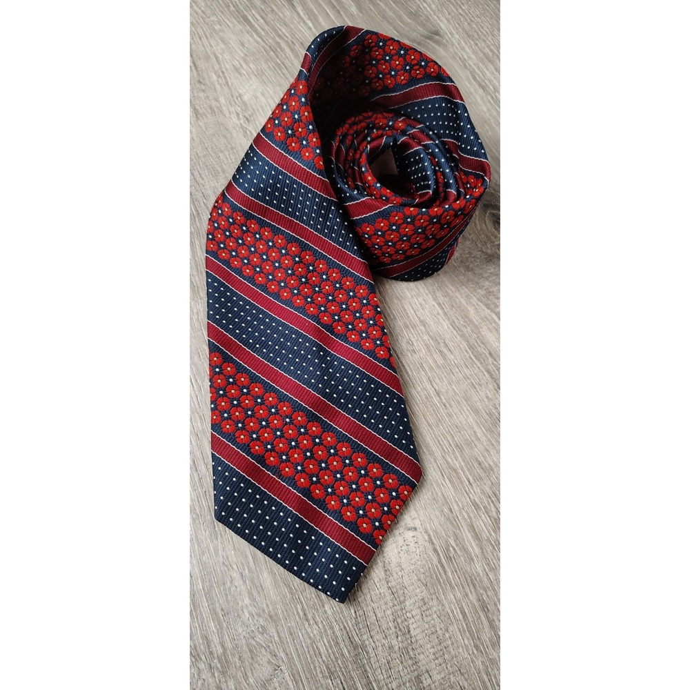 Christian Dior Tie Macys May Co Mens Store Floral Polka Dot Blue Red‎ Stripe VTG